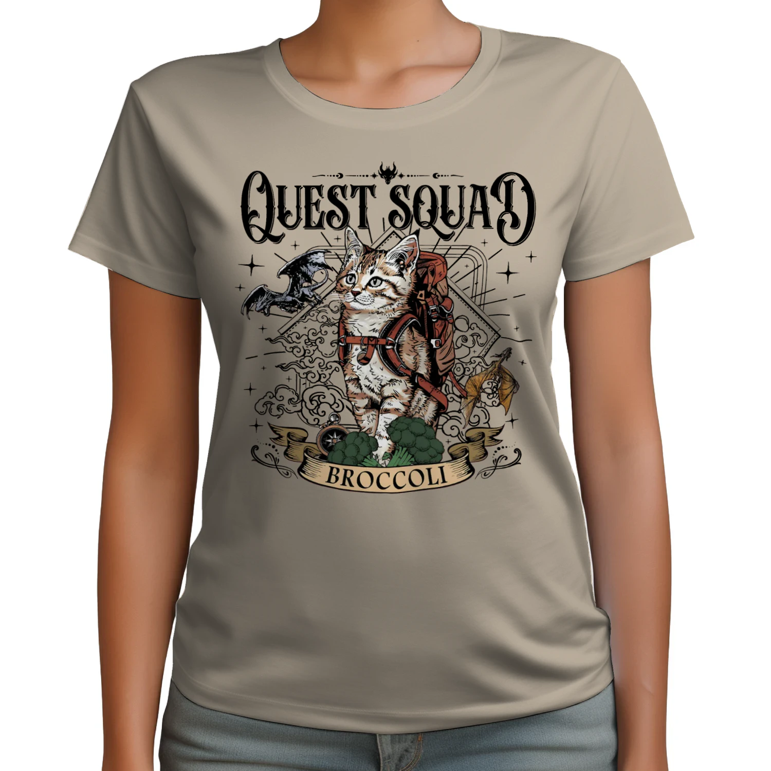 Quest Squad Broccoli Heavy Cotton Light Colors T-shirt 1 Side, Fourth Wing Gildan Tee, Fantasy Romance Book Shirt, Book Lover Gifts