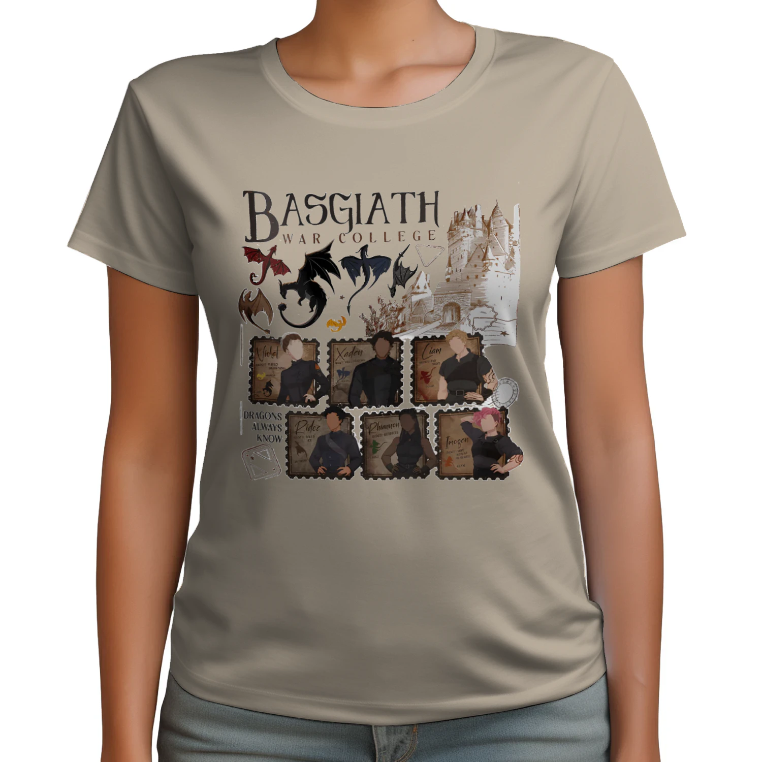 Basgiath War College Heavy Cotton Light Colors T-shirt 1 Side, Fourth Wing Gildan Tee, Fantasy Romance Book Shirt, Book Lover Gifts