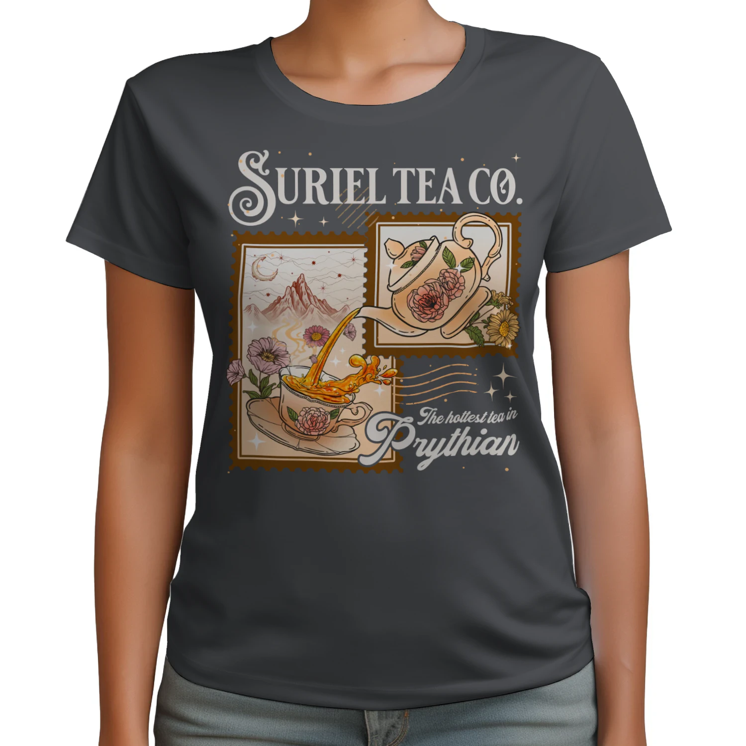 Suriel Tea Co Heavy Cotton Dark Colors T-shirt 1 Side, Acotar Series Gildan Tee, Fantasy Romance Book Shirt, Book Lover Gifts