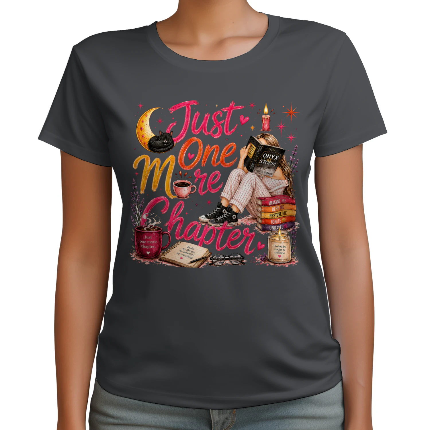 Just One More Chapter Heavy Cotton Dark Colors T-shirt 1 Side, Fourth Wing Gildan Tee, Romantasy Shirt, Book Lover Gifts