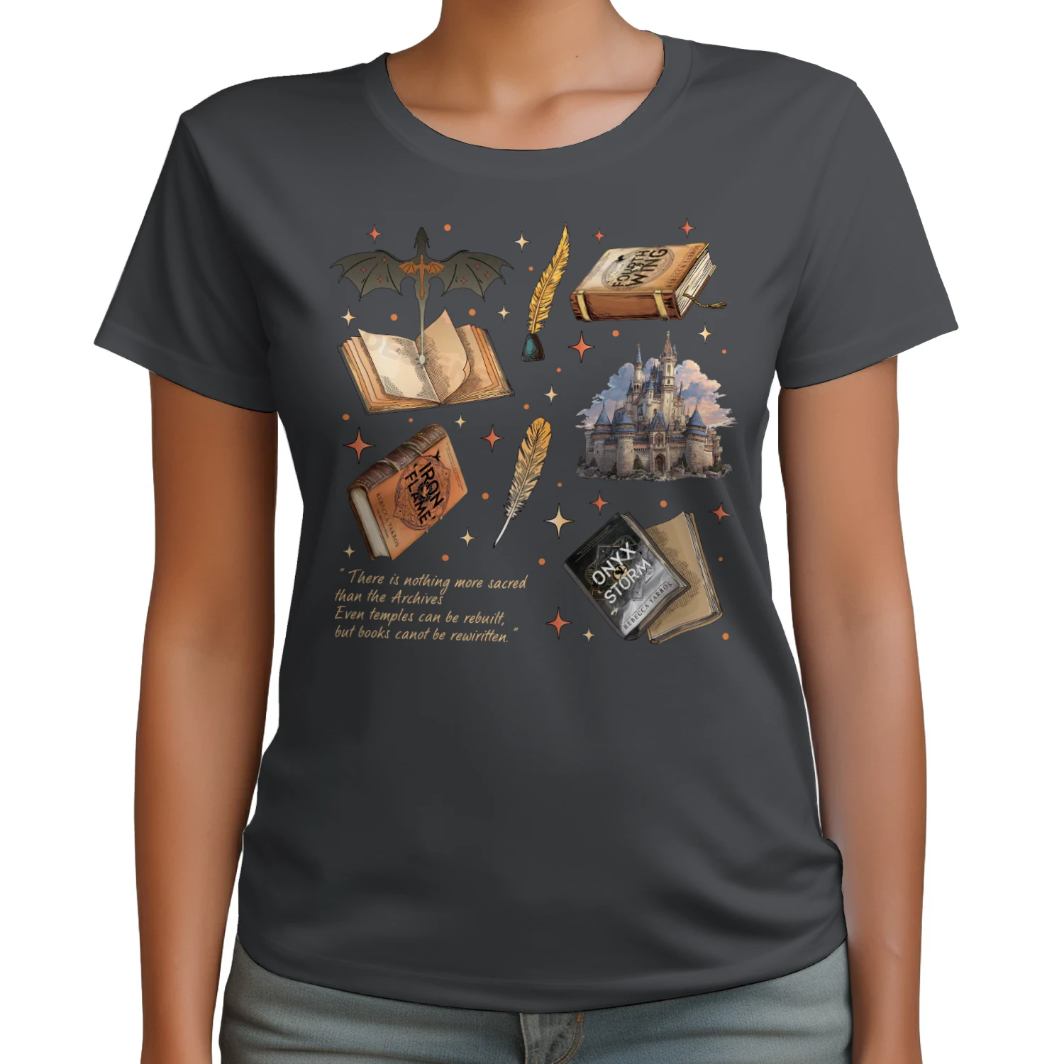 Fourth Wing Heavy Cotton Dark Colors T-shirt 1 Side, The Empyrean Series Gildan Tee, Fantasy Romance Book Shirt, Book Lover Gifts