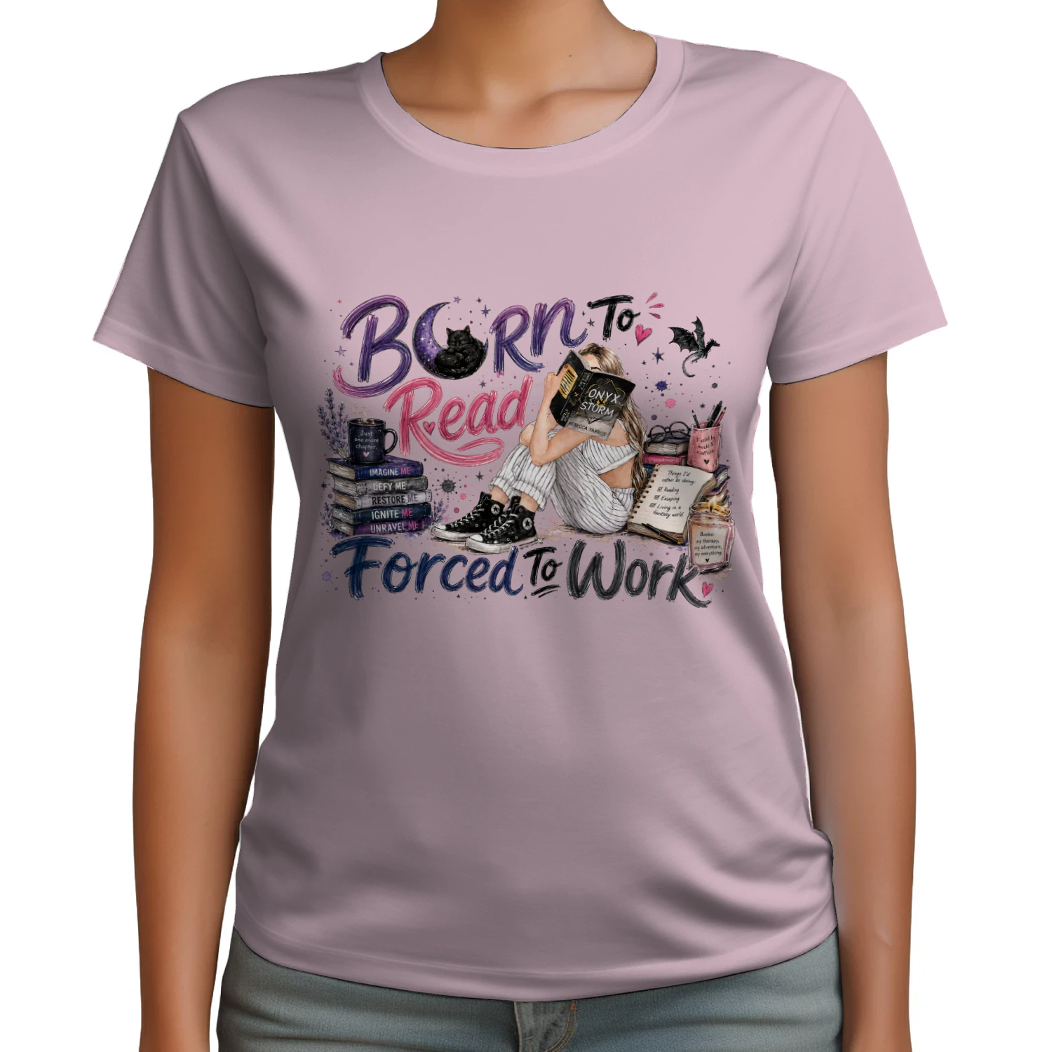 Born To Read Forced To Work Heavy Cotton Light Colors T-shirt 1 Side, Onyx Storm Gildan Tee, Romantasy Shirt, Book Lover Gifts