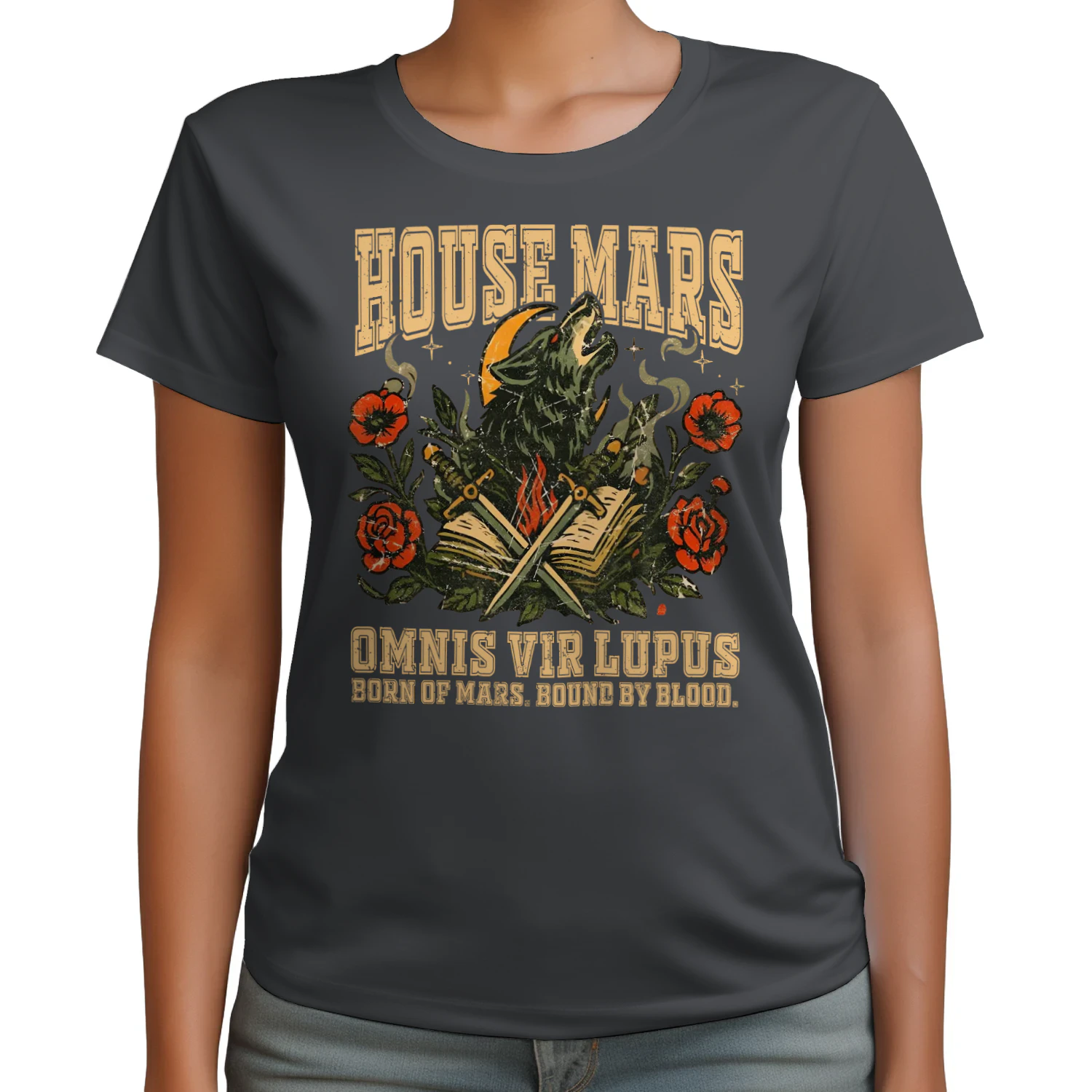 House Mars Heavy Cotton Dark Colors T-shirt 1 Side, Red Rising Saga Gildan Tee, Science Fiction Book Shirt, Book Lover Gifts
