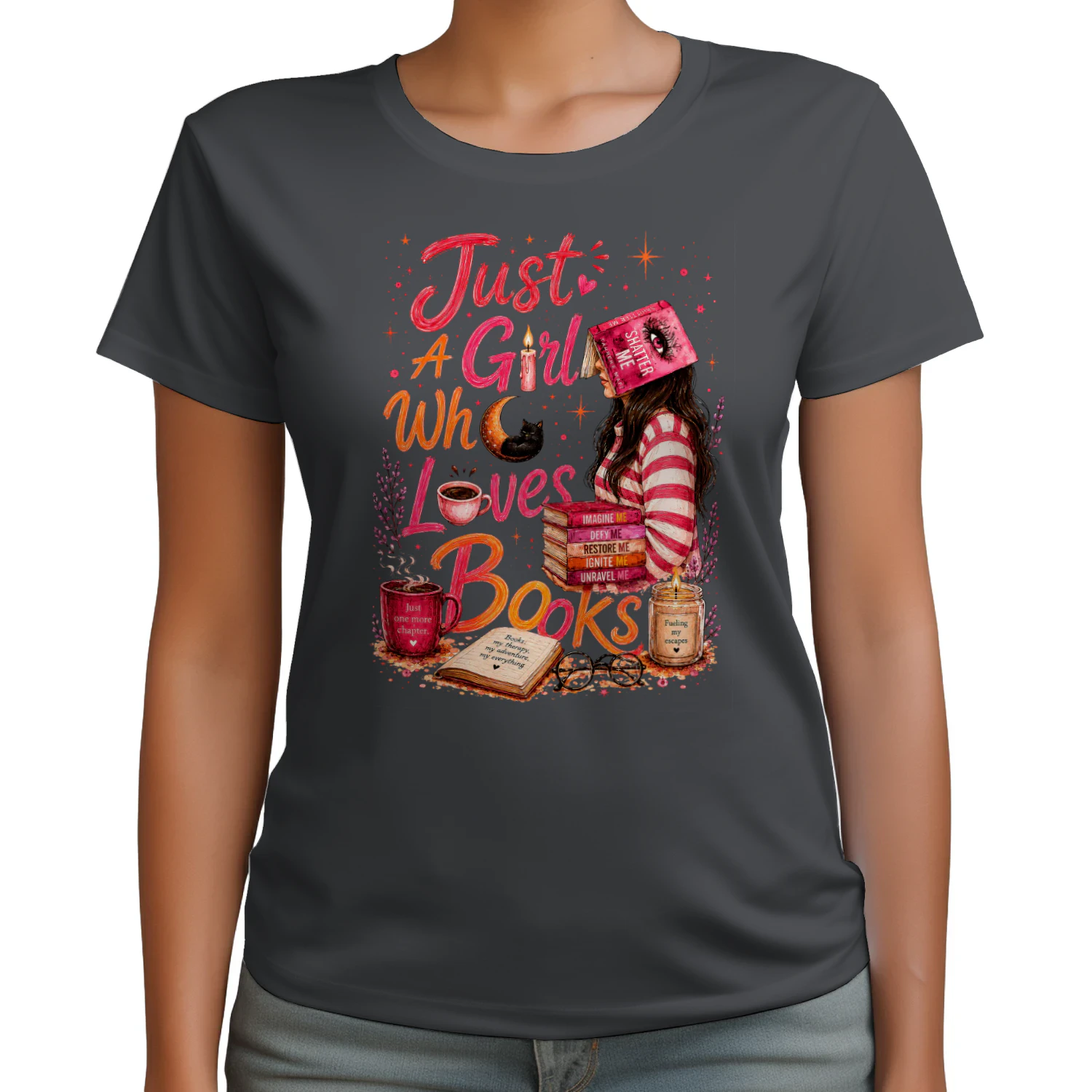 Just A Girl Who Lovers Books Heavy Cotton Dark Colors T-shirt 1 Side, Shatter Me Gildan Tee, Romantasy Shirt, Book Lover Gifts