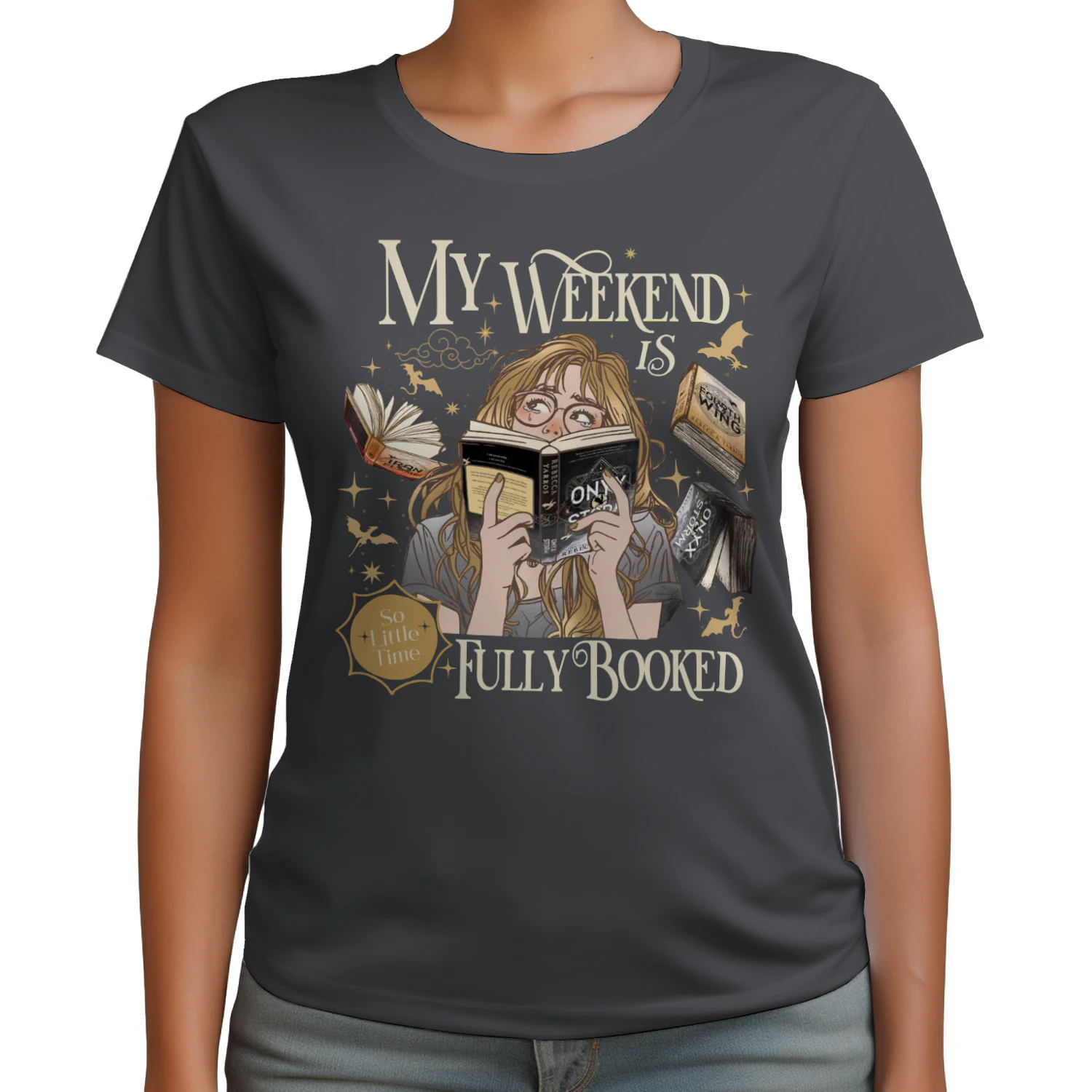 My Weekend Is Fully Booked Heavy Cotton Dark Colors T-shirt 1 Side, The Empyrean Series Gildan Tee, Fantasy Romance Book Shirt, Book Lover Gifts