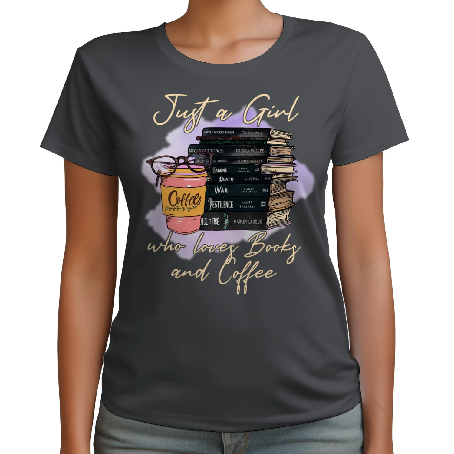 Girl Love Book And Coffee Heavy Cotton T-shirt 1 Side, Dark Romance Book Tee, Romantasy Book Shirt, Book Lover Gifts