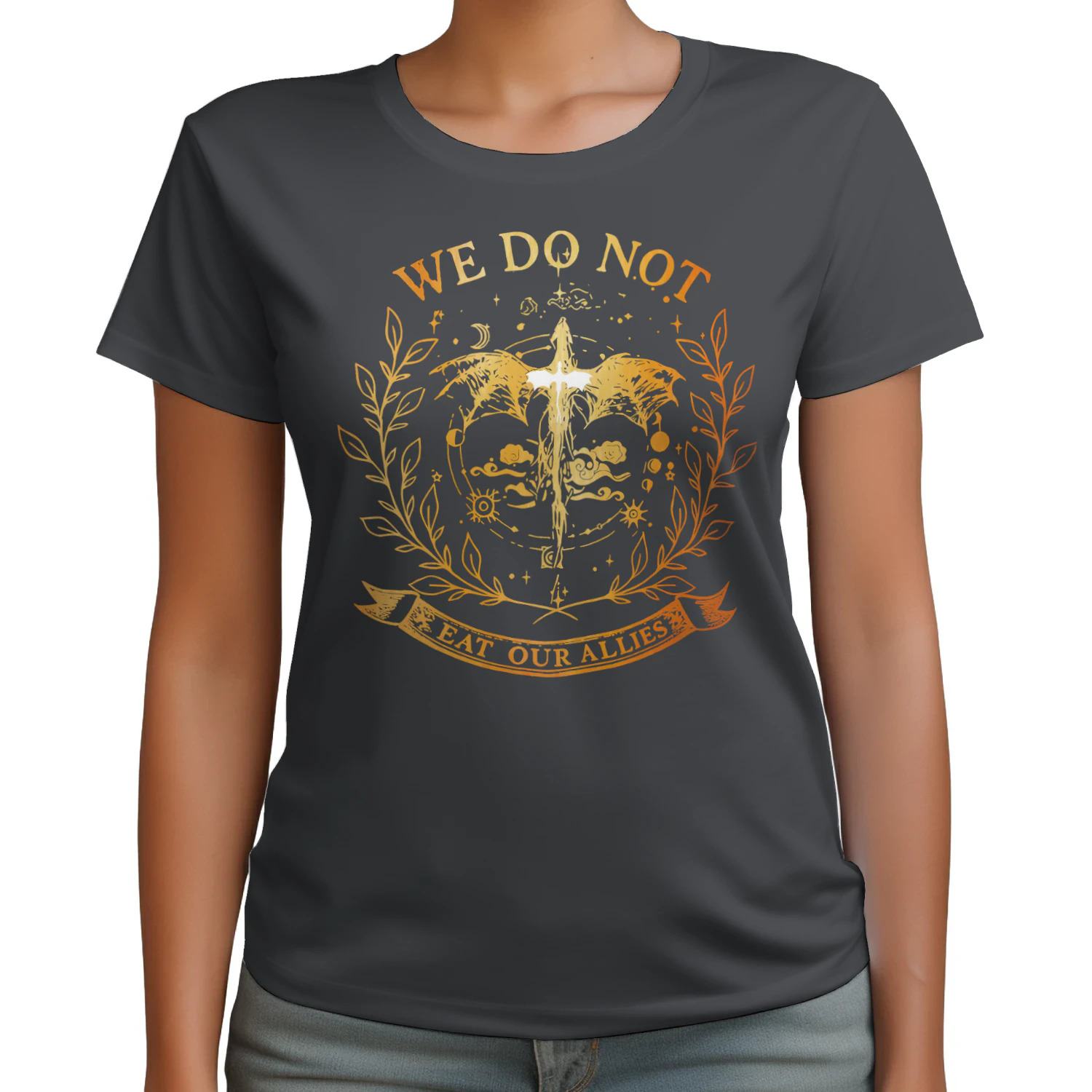 We Do Not Eat Our Allies Heavy Cotton Dark Colors T-shirt 1 Side, Fourth Wing Gildan Tee, Fantasy Romance Book Shirt, Book Lover Gifts