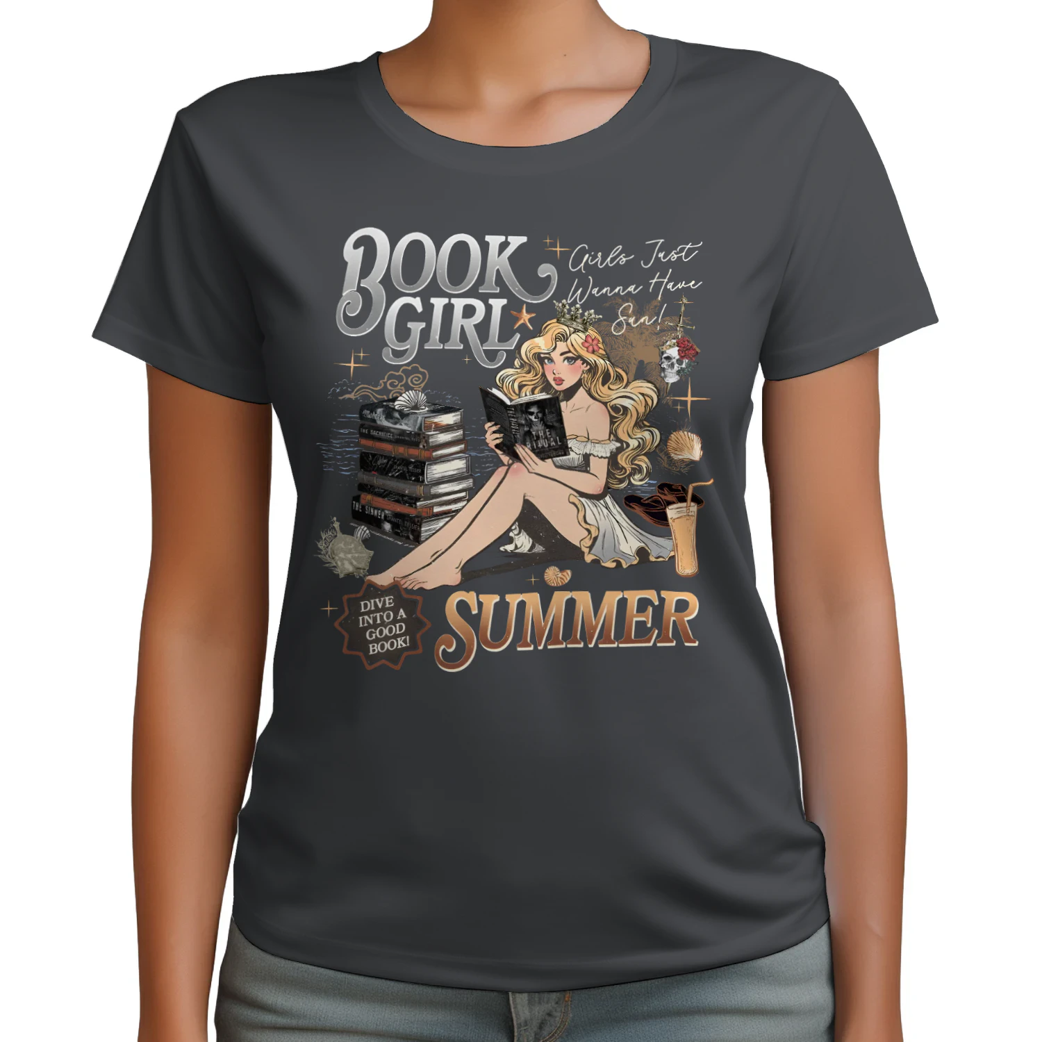 Book Girl Summer Heavy Cotton Dark Colors T-shirt 2 Side, The Enemy Series Gildan Tee, Survival Horror Book Shirt, Book Lover Gifts
