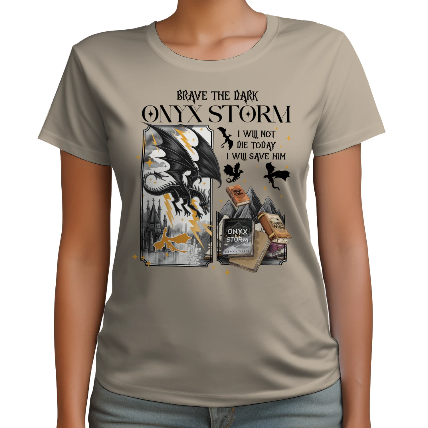Brave The Dark Onyx Storm Heavy Cotton Light Colors T-shirt 1 Side, The Empyrean Series Gildan Tee, Fantasy Romance Book Shirt, Book Gifts