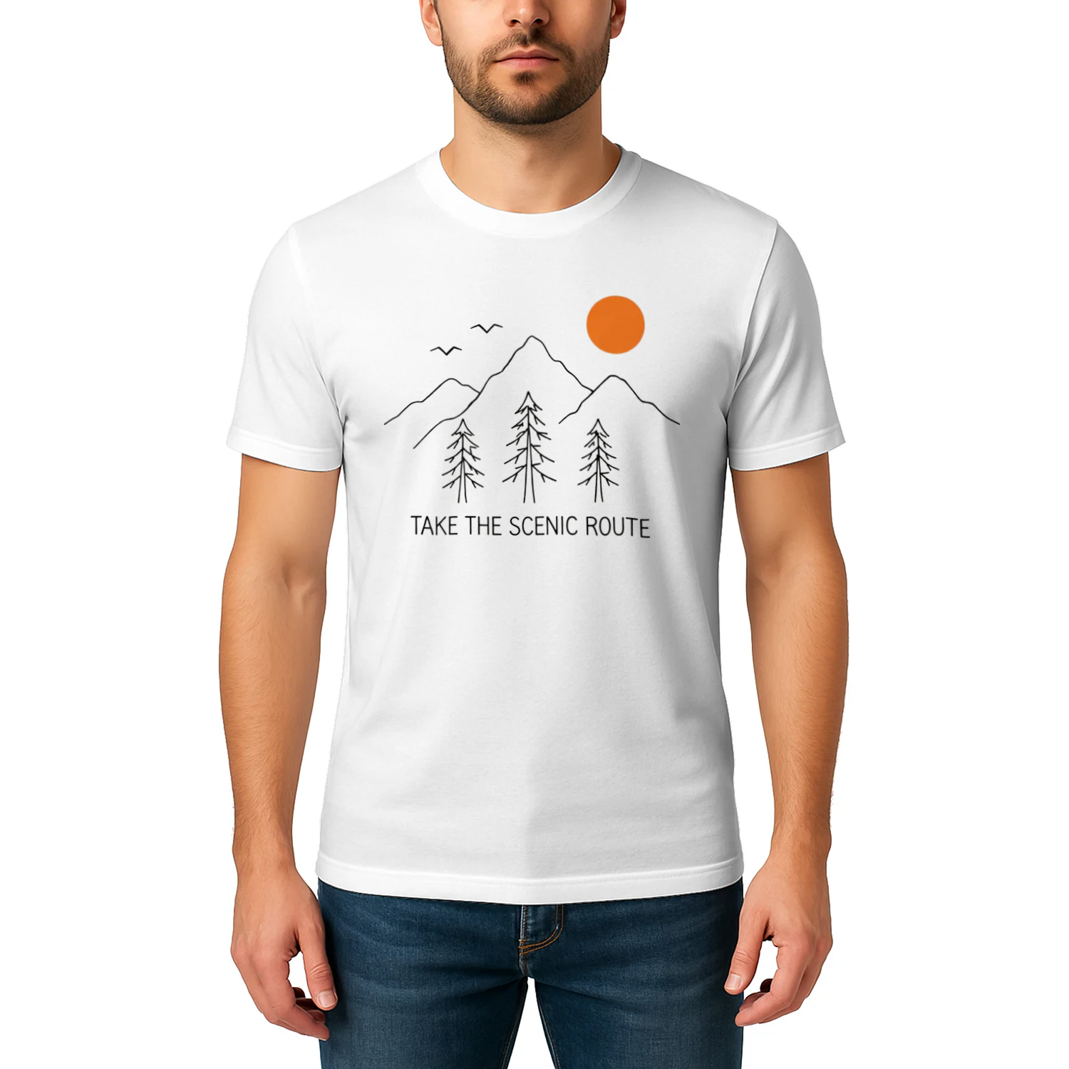 Simple Mountain and Pine Tree T-Shirt Design | Nature Line Art
