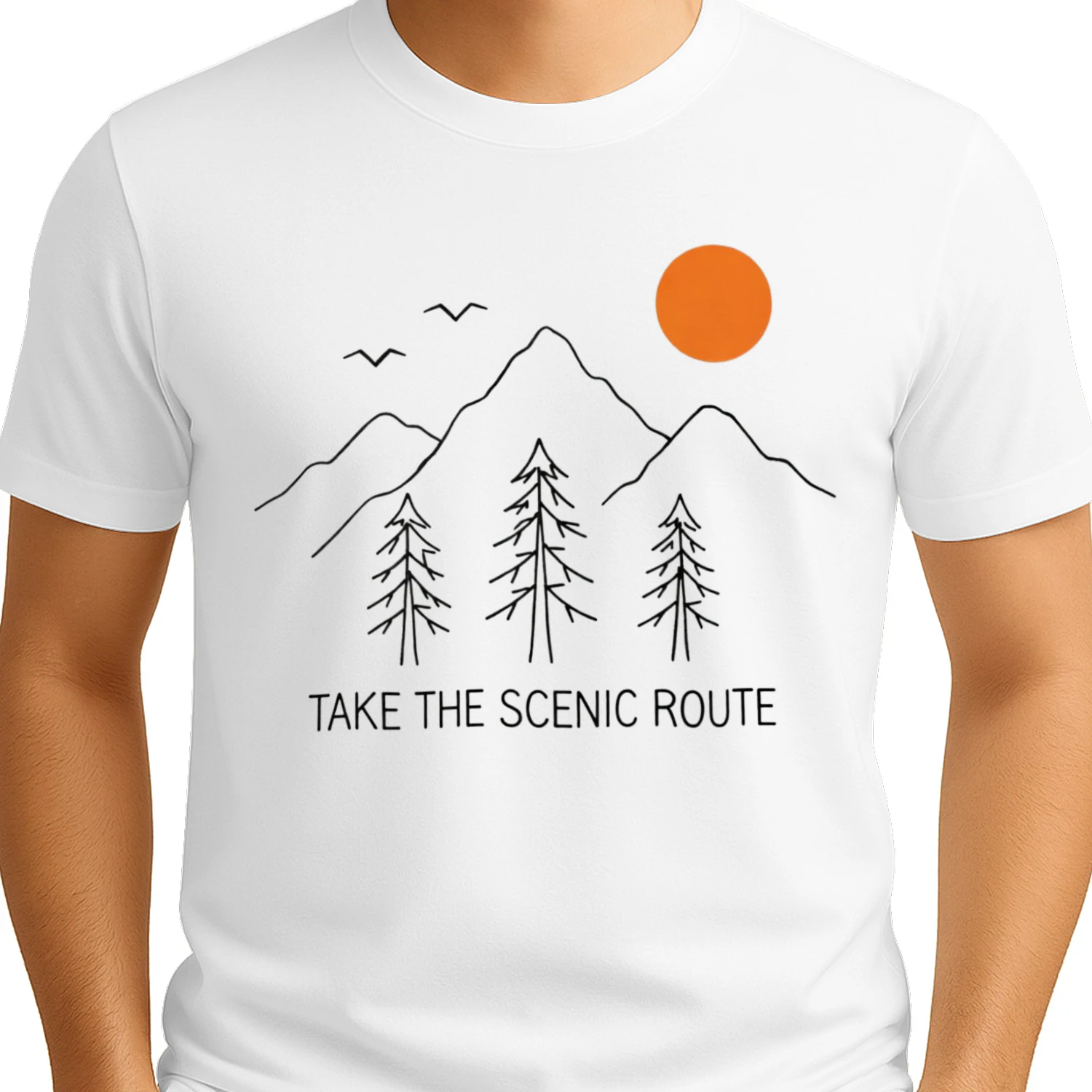 Simple Mountain and Pine Tree T-Shirt Design | Nature Line Art