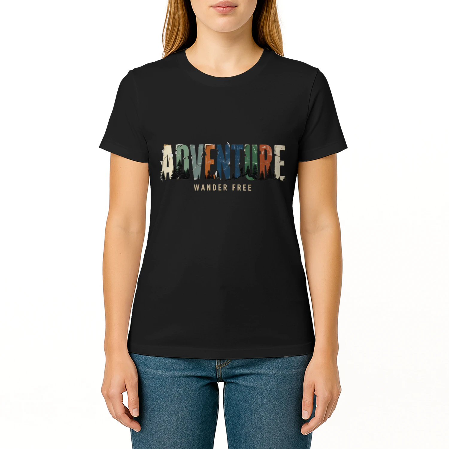 Adventure Wander Free Vintage Nature Typography T-Shirt Design | Hiking & Forest Silhouette