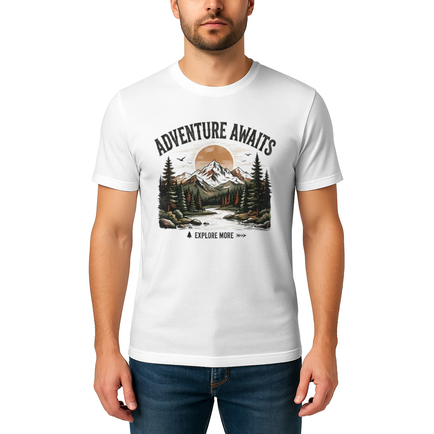 Adventure Awaits Vintage Mountain Landscape T-Shirt - Explore More Nature Gift"