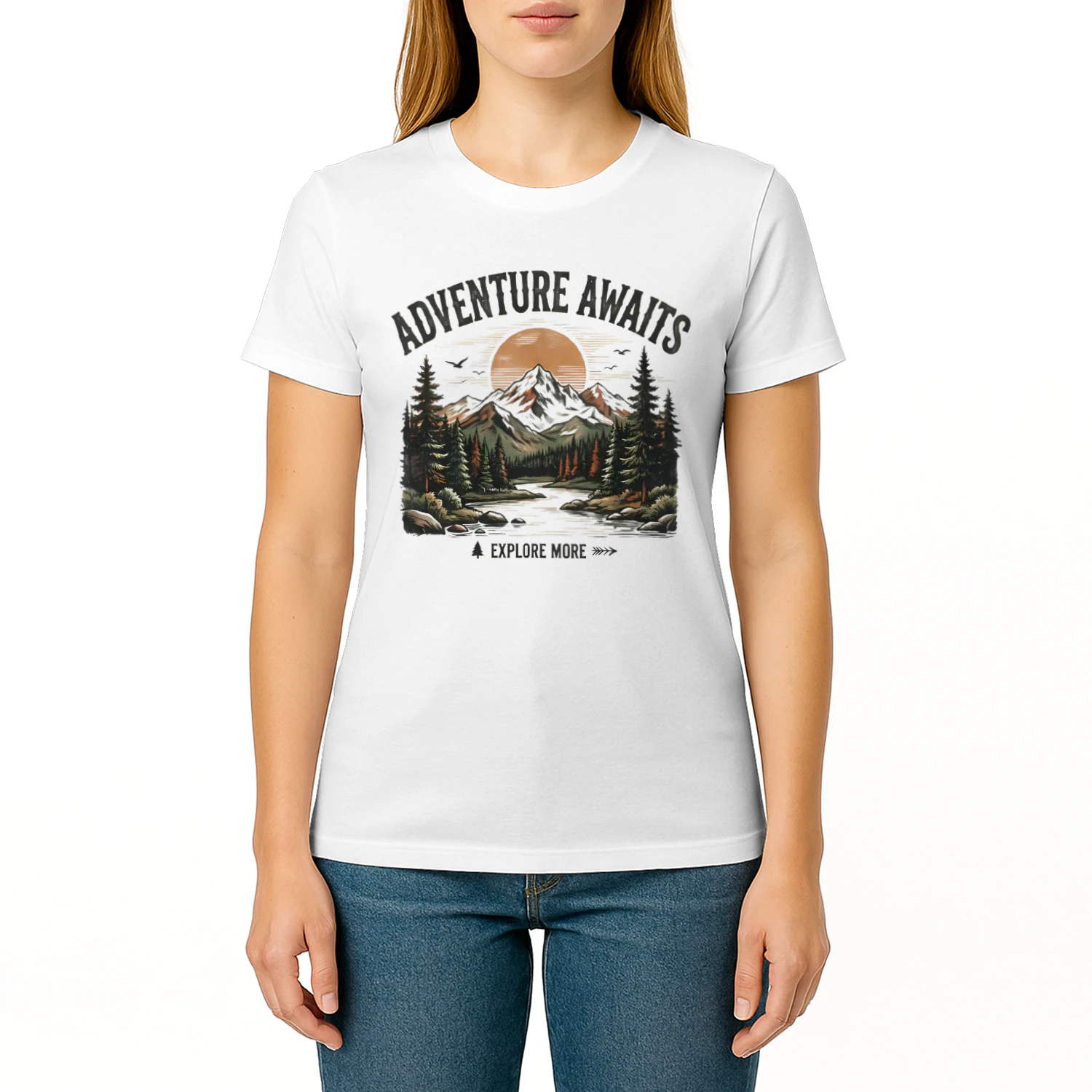 Adventure Awaits Vintage Mountain Landscape T-Shirt - Explore More Nature Gift"
