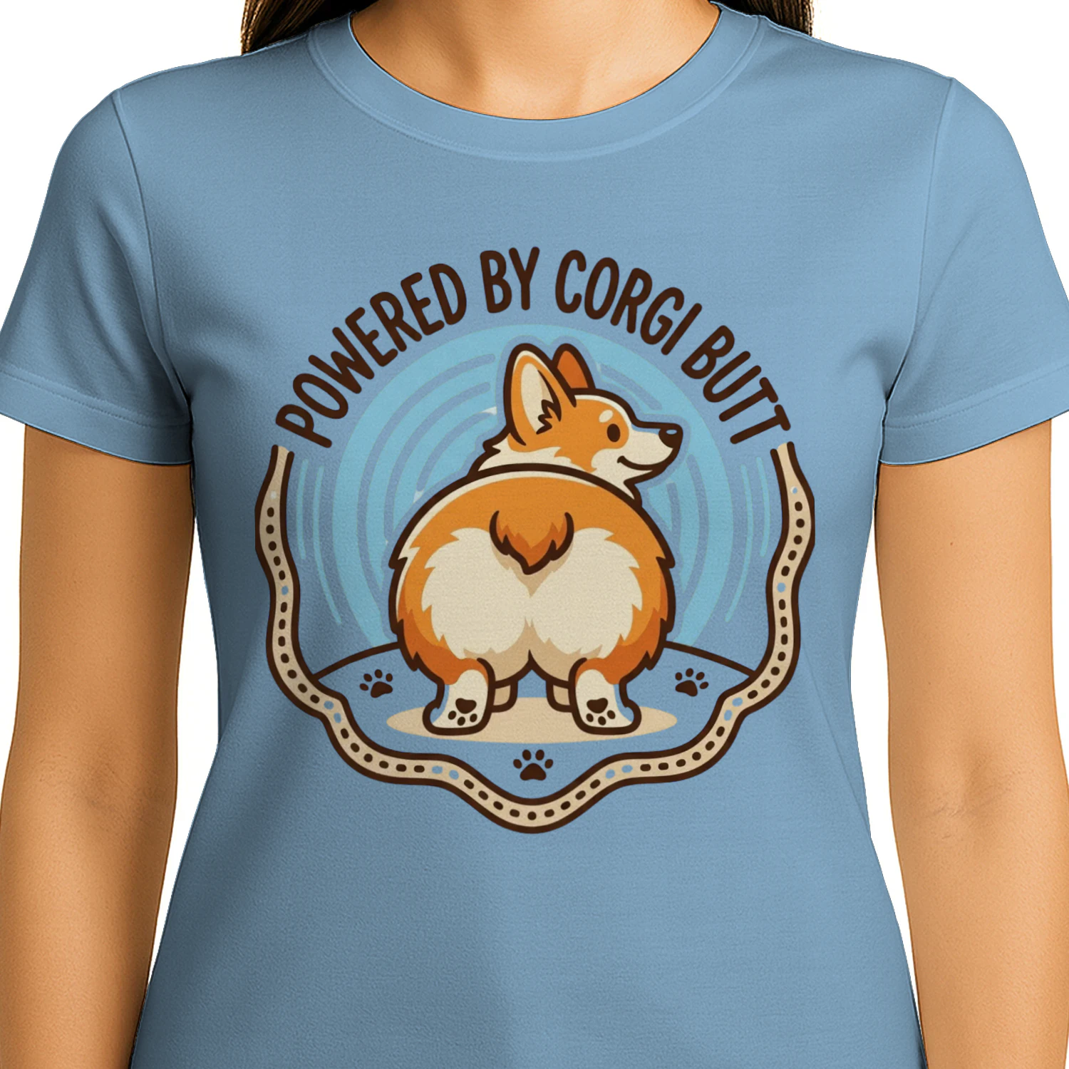 Powered by Corgi Butt Funny T-Shirt
