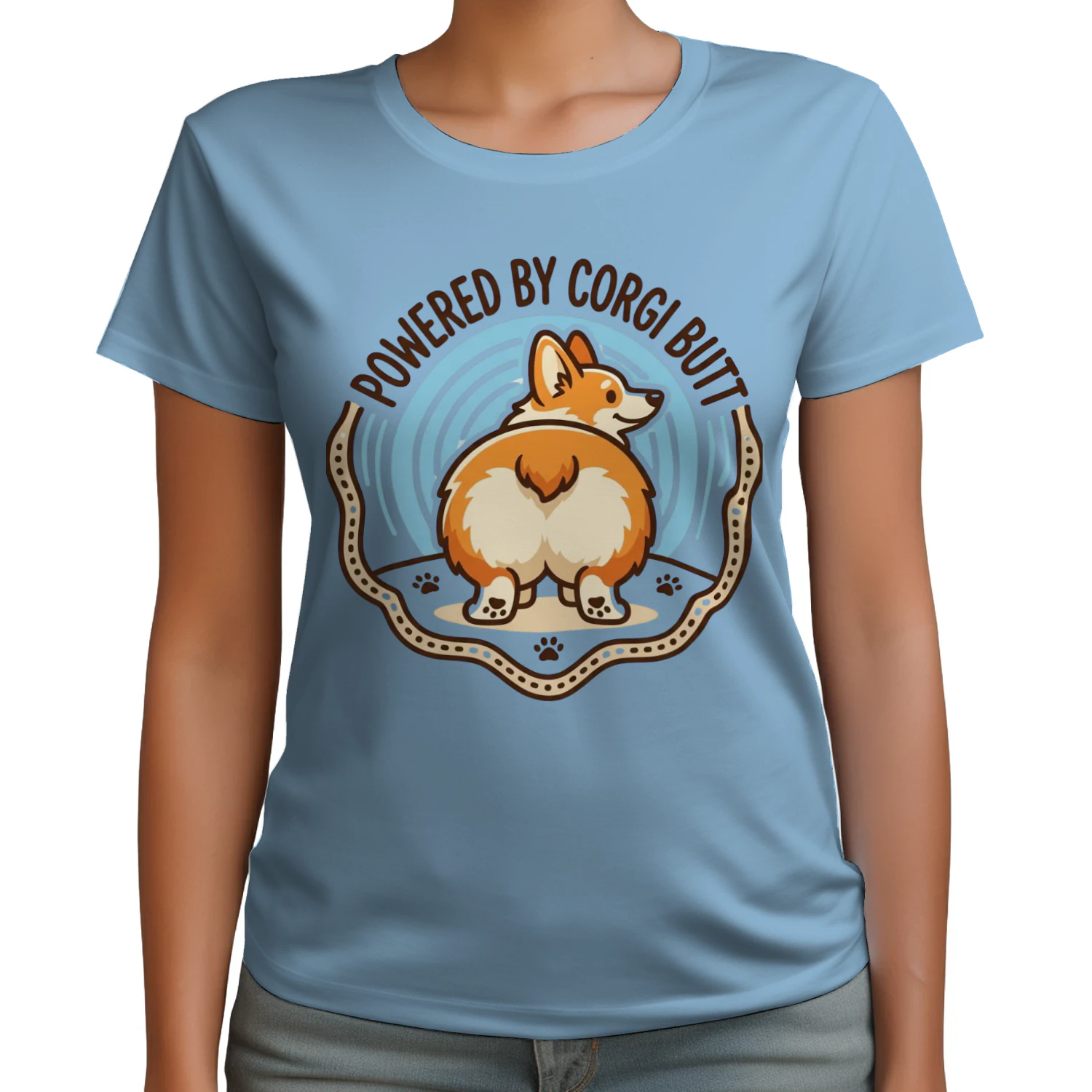 Powered by Corgi Butt Funny T-Shirt