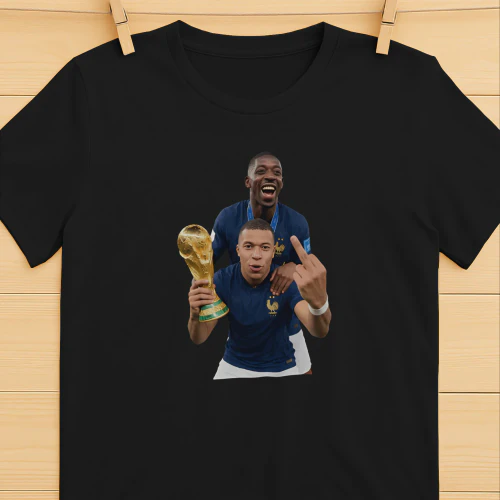 Kylian Mbappe and Ousmane Dembele France National Team Middle Finger trophy Shirt