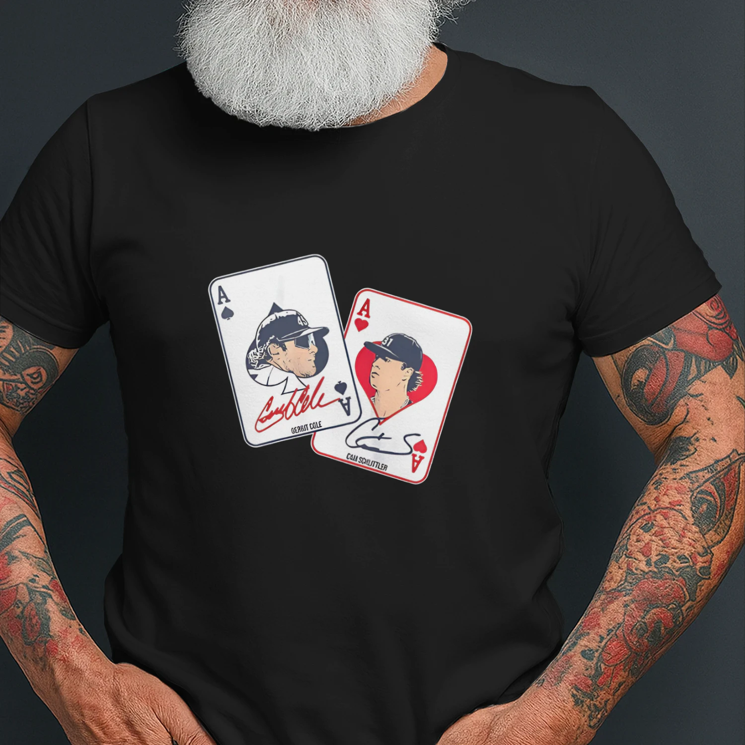 Gerrit Cole and Cam Schlittler New York Yankees MLB Aces playing card signature shirt