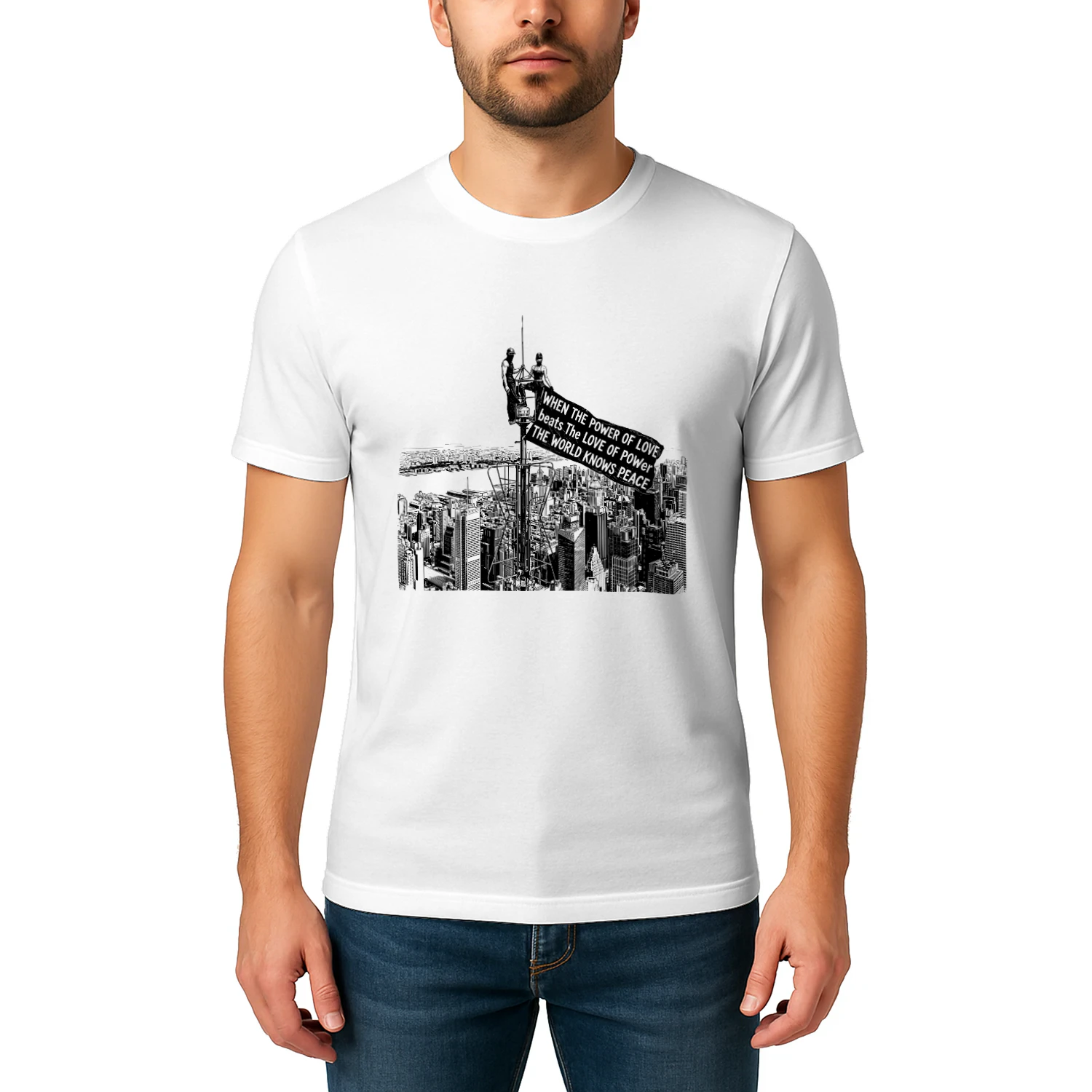 ☮️ When The Power of Love Beats The Love of Power Peace Classic Unisex T-shirt, Inspirational Quote Graphic Classic Unisex T-shirt, Unisex Art T-Shirt, Get Yours!