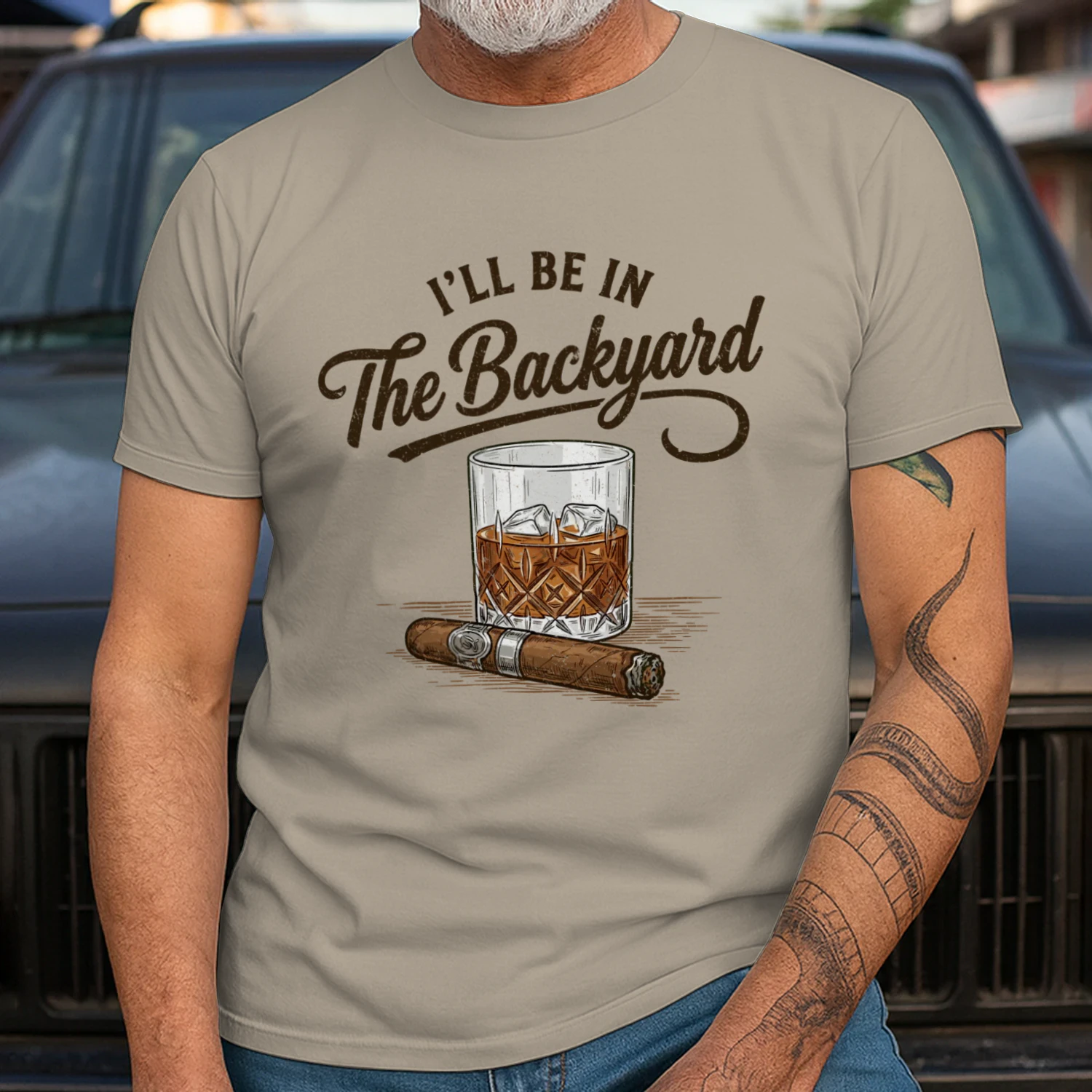 🥃 I'll Be In The Backyard Whiskey & Cigar T-Shirt | Bourbon Lover Shirt | Backyard Drinking Tee | Dad Gift | Get Yours!