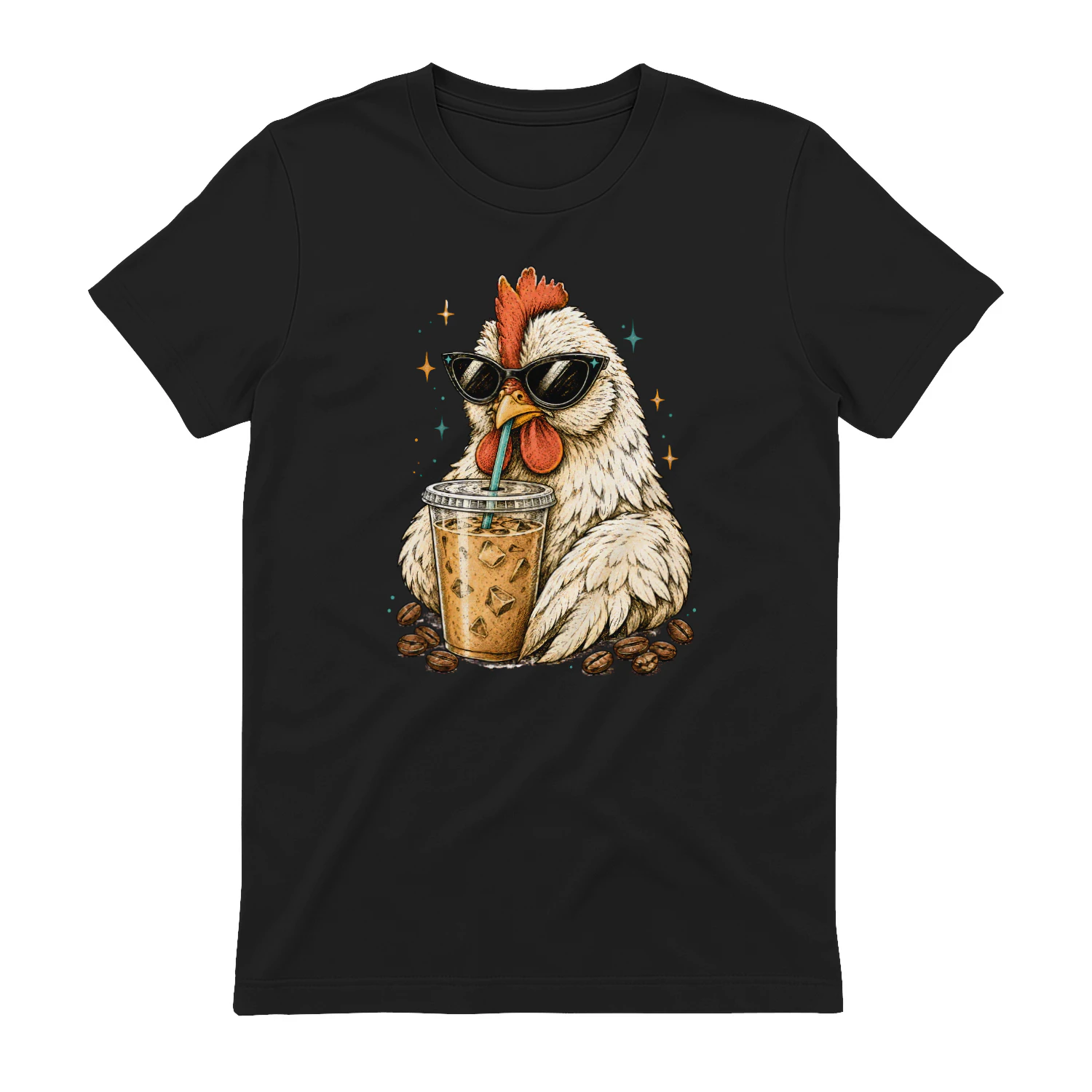 Chicken Drinking Iced Coffee Shirt – Funny Coffee Lover Chicken Tee