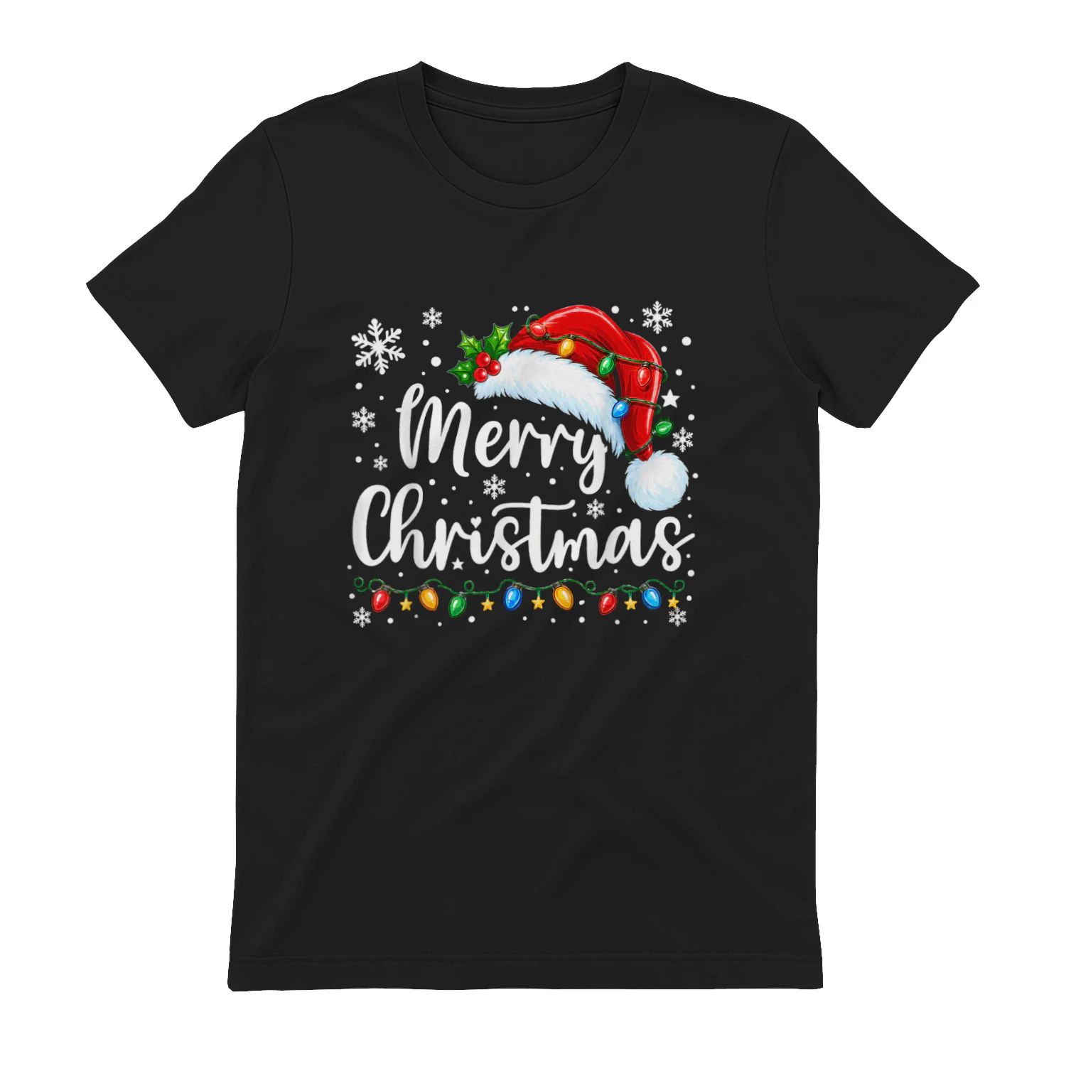 Merry Christmas Santa Hat Lights Snowflake Xmas T-Shirt