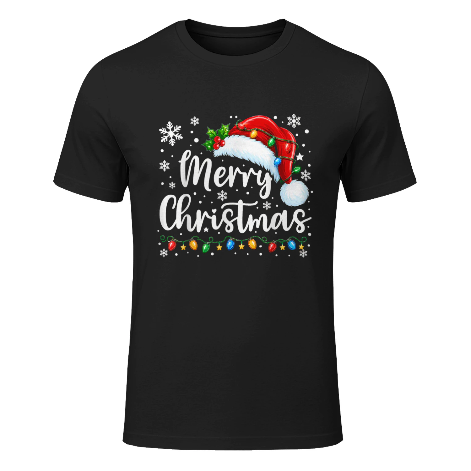 Merry Christmas Santa Hat Lights Snowflake Xmas T-Shirt