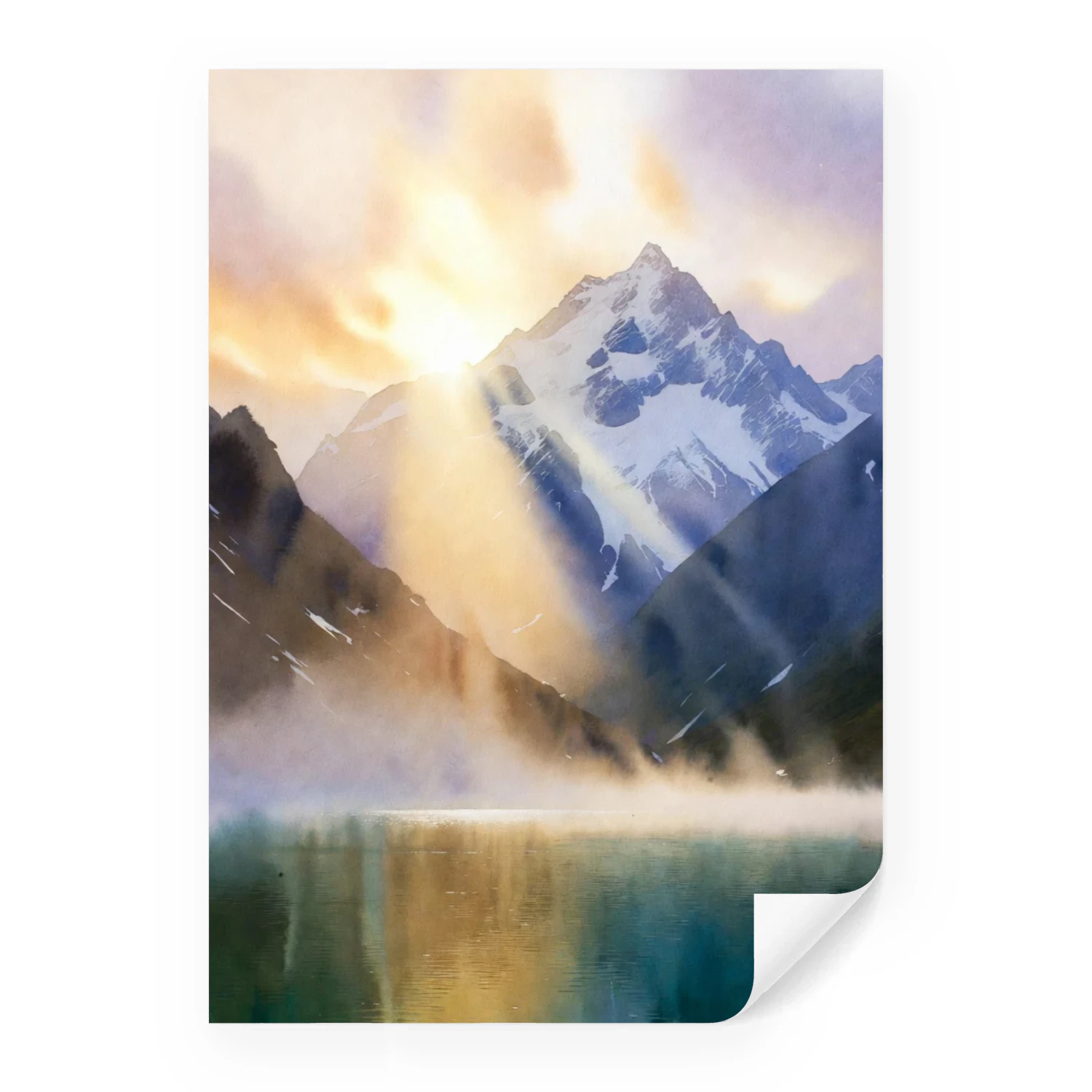 Divine Light Over the Mountain | Watercolor Alpine Poster