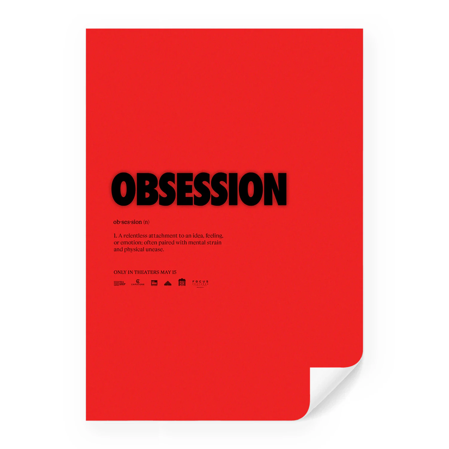Obsession 2026 Movie Poster – Minimalist Red “OBSESSION” Definition | Psychological Horror Wall Art