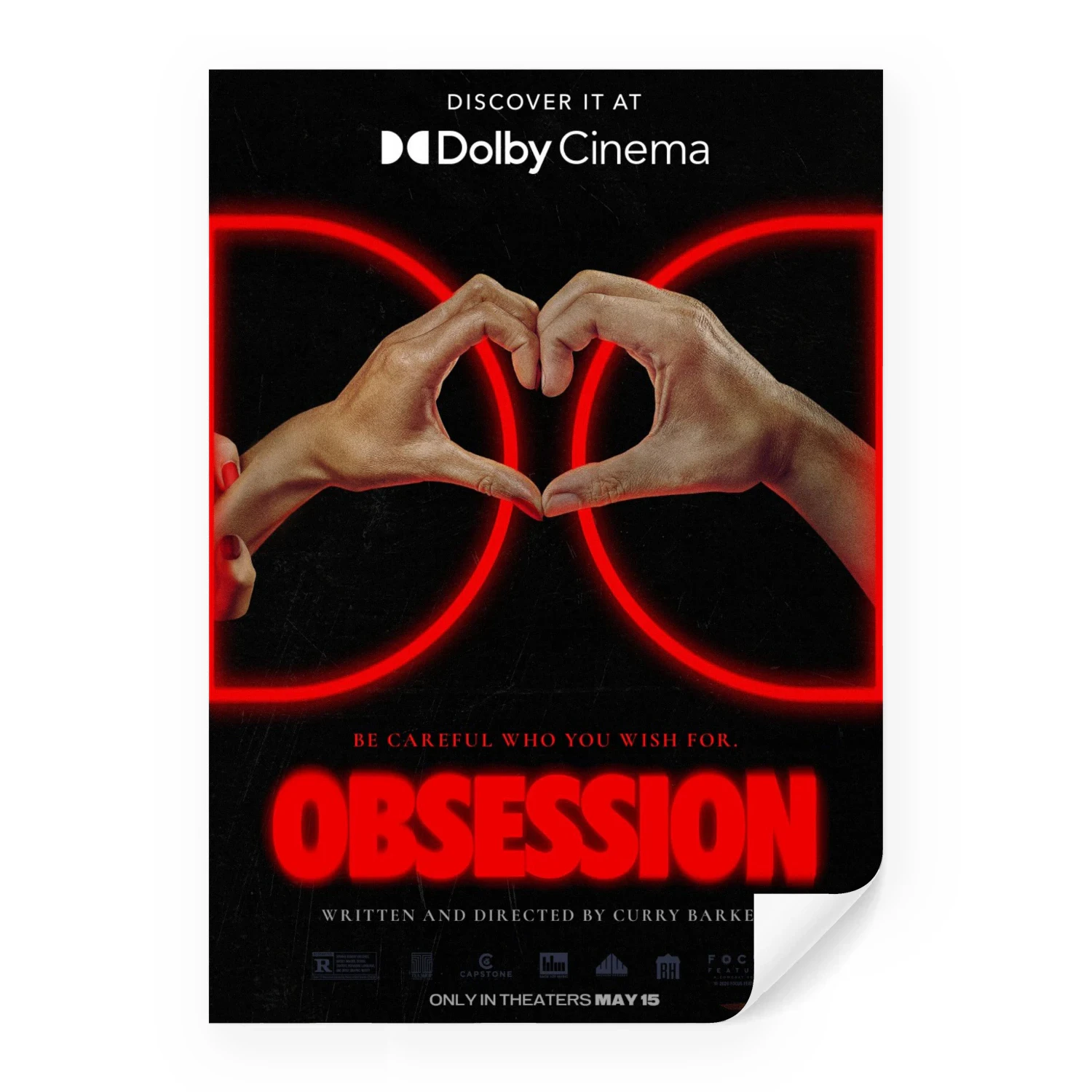 Obsession 2026 Dolby Cinema Poster – Hands Forming Heart Red DC Logo | “Be Careful Who You Wish For” Print