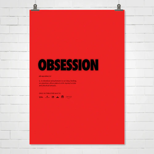 Obsession 2026 Movie Poster – Minimalist Red “OBSESSION” Definition | Psychological Horror Wall Art
