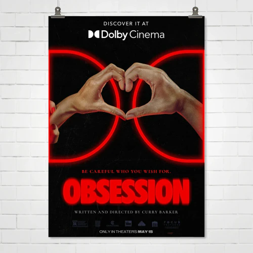 Obsession 2026 Dolby Cinema Poster – Hands Forming Heart Red DC Logo | “Be Careful Who You Wish For” Print