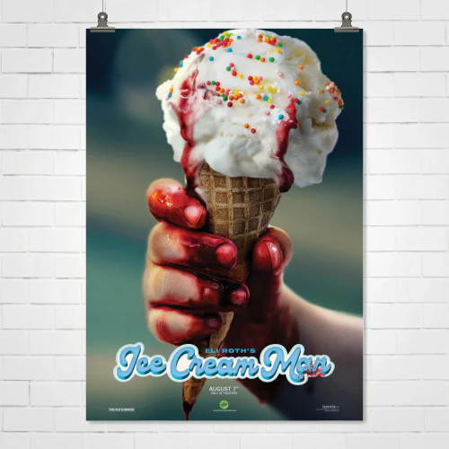 Eli Roth's Ice Cream Man 2026 Horror Movie Poster – Bloody Hand Ice Cream Cone Teaser | Unrated Slasher Film Wall Art Print