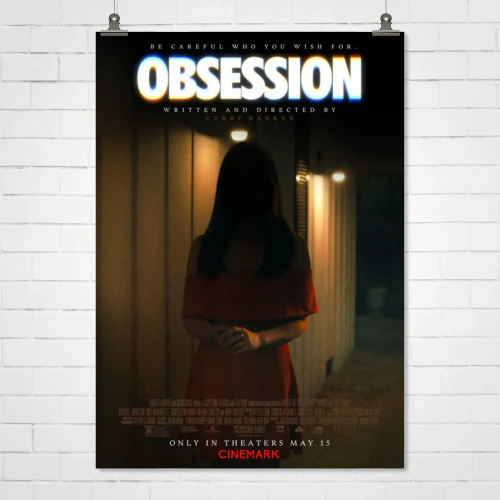 Obsession 2026 Horror Movie Poster – Mysterious Woman in Red Hallway | “Be Careful Who You Wish For” Teaser Print