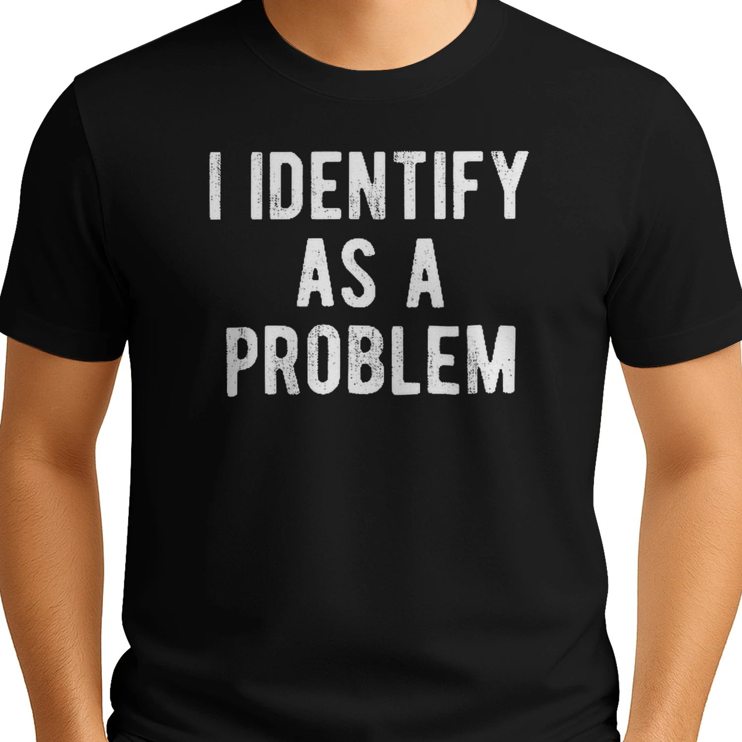 Funny Sarcastic "I Identify As a Problem" T-Shirt – 100% Cotton Crew Neck Casual Graphic Tee for Men, Heat Transfer Print, Soft & Slightly Stretchy