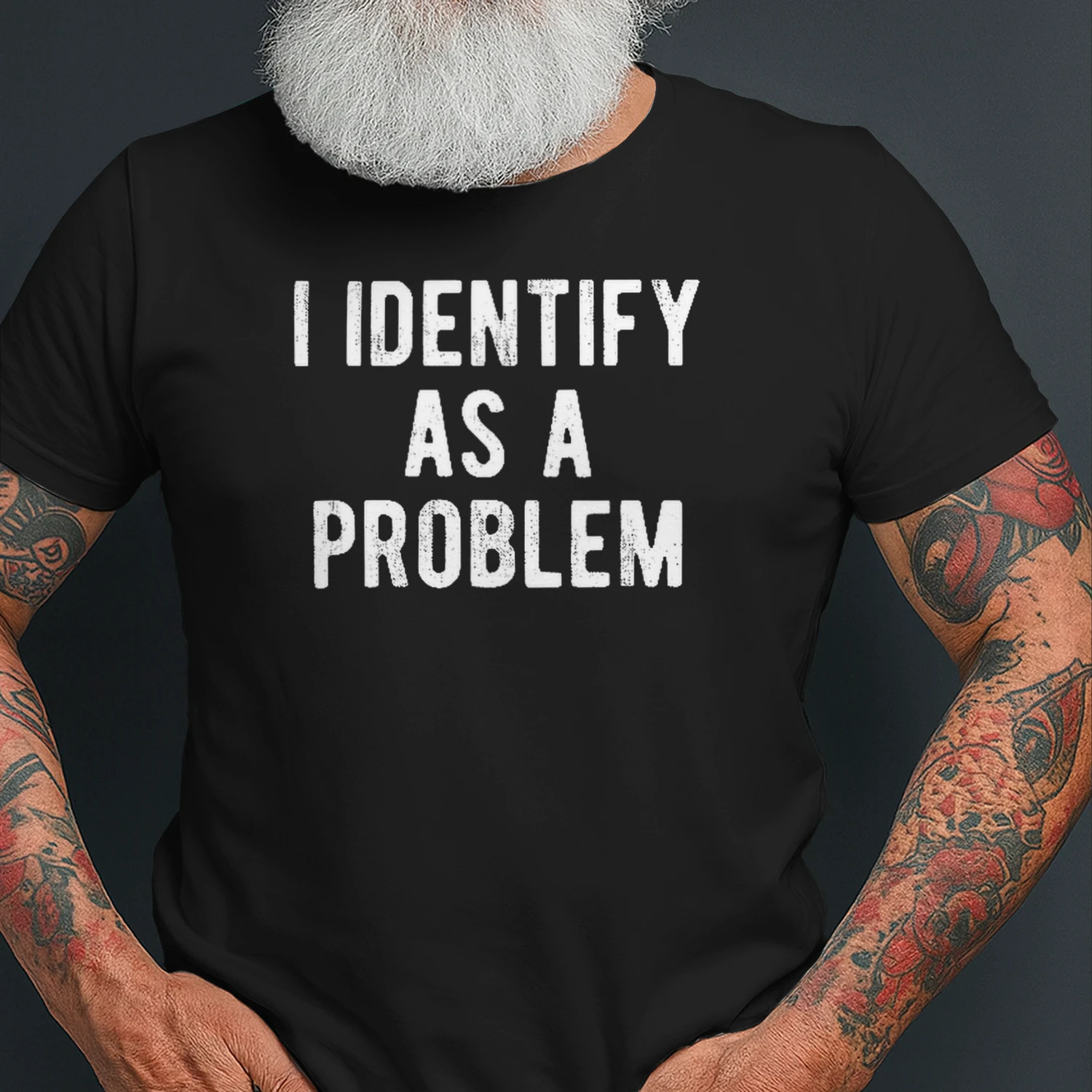 Funny Sarcastic "I Identify As a Problem" T-Shirt – 100% Cotton Crew Neck Casual Graphic Tee for Men, Heat Transfer Print, Soft & Slightly Stretchy