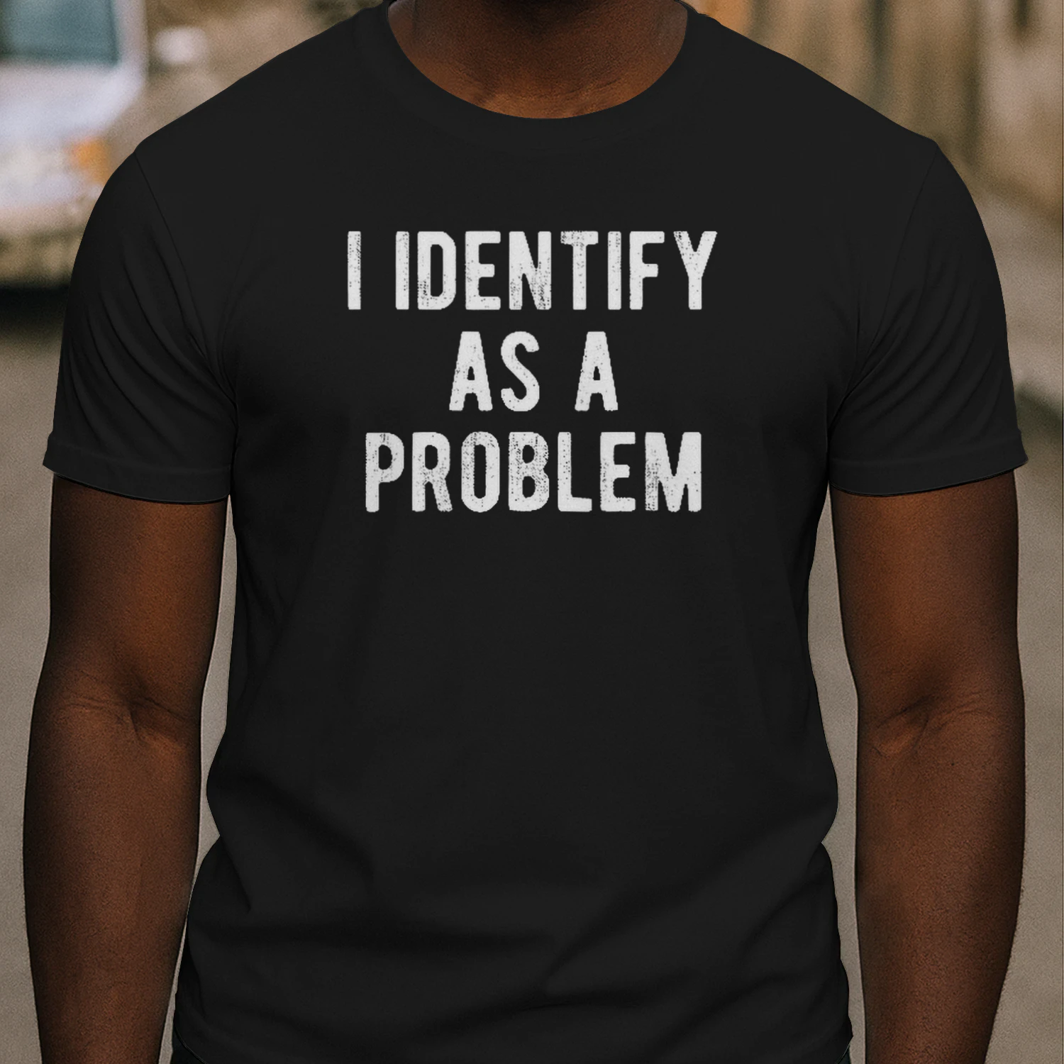 Funny Sarcastic "I Identify As a Problem" T-Shirt – 100% Cotton Crew Neck Casual Graphic Tee for Men, Heat Transfer Print, Soft & Slightly Stretchy