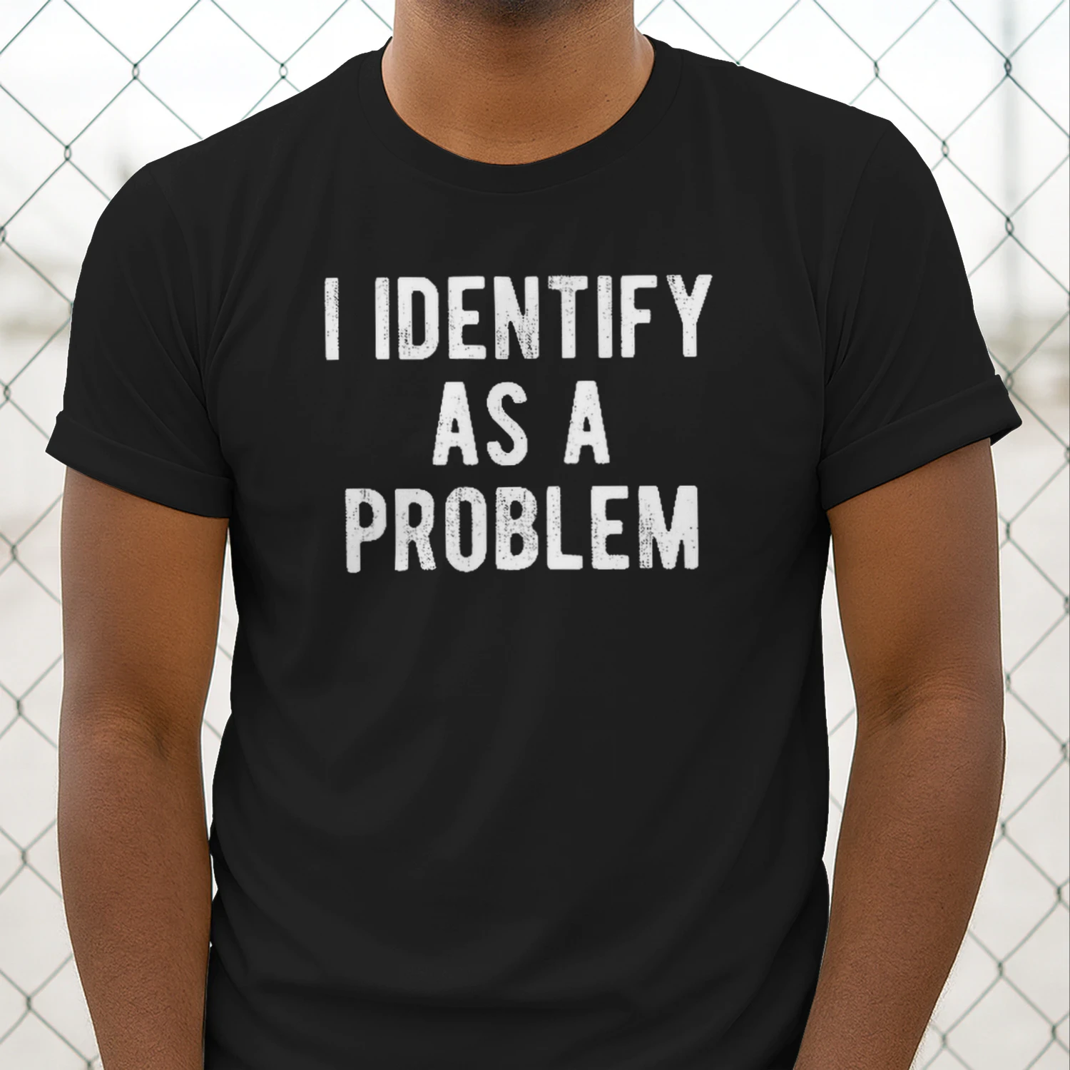 Funny Sarcastic "I Identify As a Problem" T-Shirt – 100% Cotton Crew Neck Casual Graphic Tee for Men, Heat Transfer Print, Soft & Slightly Stretchy